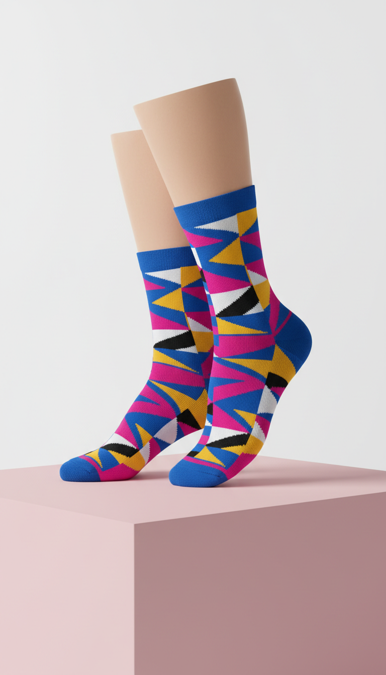 Electric Blue Geometric Ankle Socks