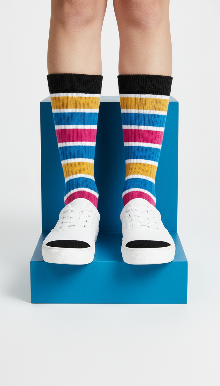 Punchy Gold Stripe Crew Socks