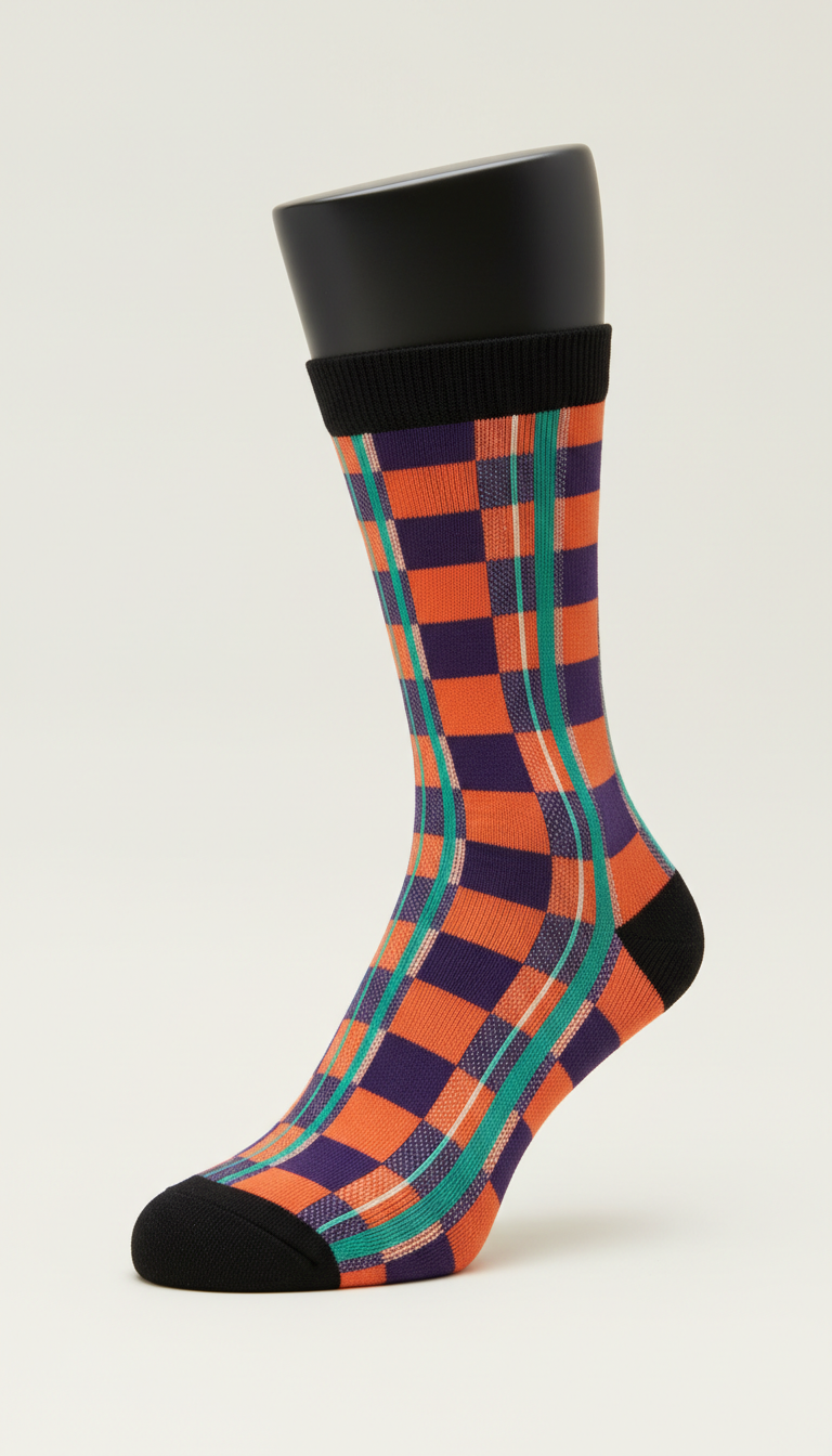 Tangerine Grid Crew Sock