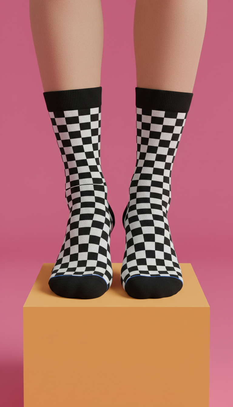 Black & White Checkerboard Ankle Socks